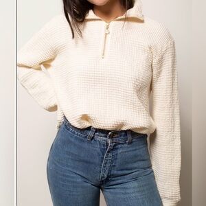 DONNI. Waffle Half Zip Pullover Creme Size Small